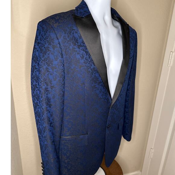Men’s Blue and Black Brocade Dinner/Tuxedo Jacket 38 Regular - Picture 2 of 12